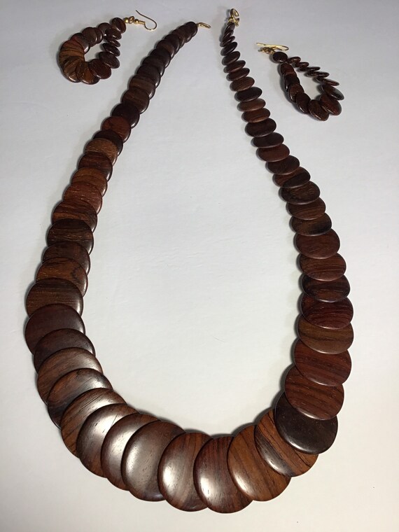 Mid century stacked wood necklace and matching ea… - image 5
