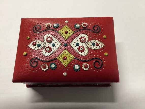 Red Leather Button Box - image 1