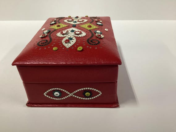 Red Leather Button Box - image 6