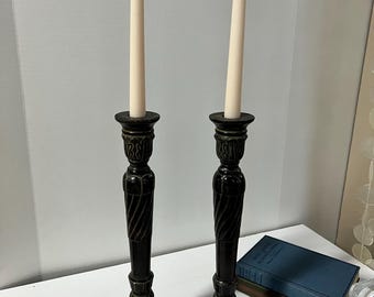 Jugendstil, Art Deco schwarzes, schweres Metall Kerzenständer, Paar