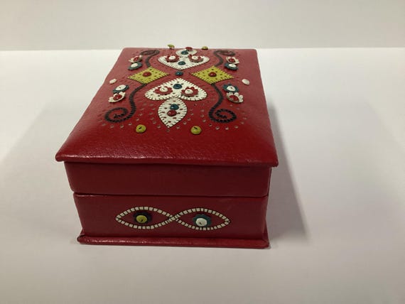 Red Leather Button Box - image 2