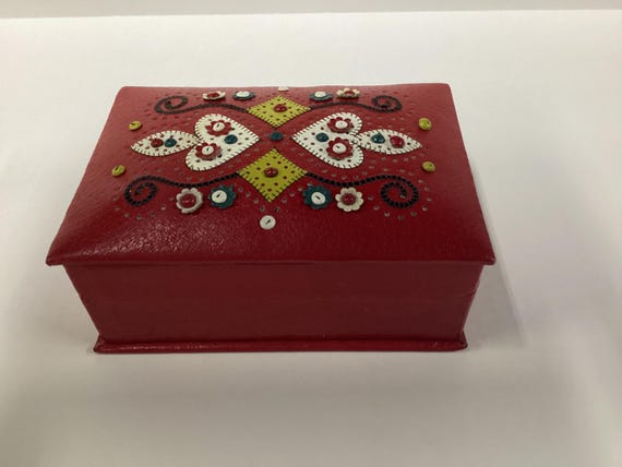 Red Leather Button Box - image 7