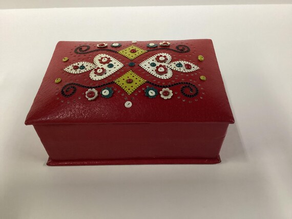 Red Leather Button Box - image 9