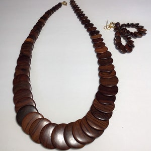 Mid century stacked wood necklace and matching earrings image 3