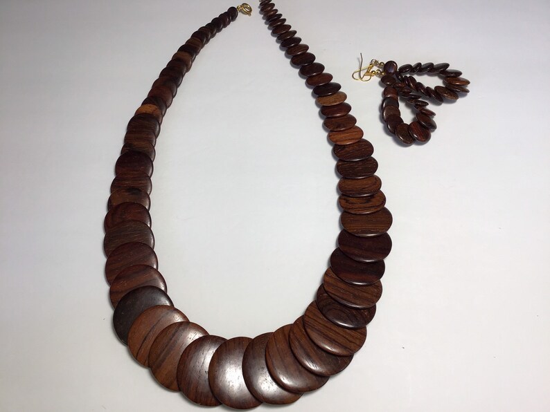 Mid century stacked wood necklace and matching earrings image 3