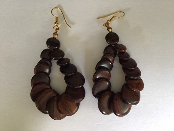 Mid century stacked wood necklace and matching ear