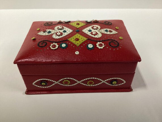 Red Leather Button Box - image 3