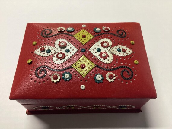 Red Leather Button Box - image 4