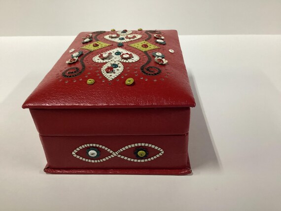 Red Leather Button Box - image 5