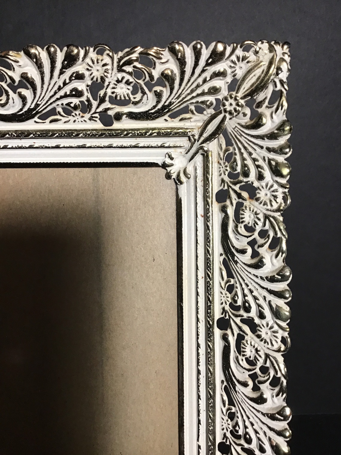 Vintage antiqued white & gold picture frame Etsy