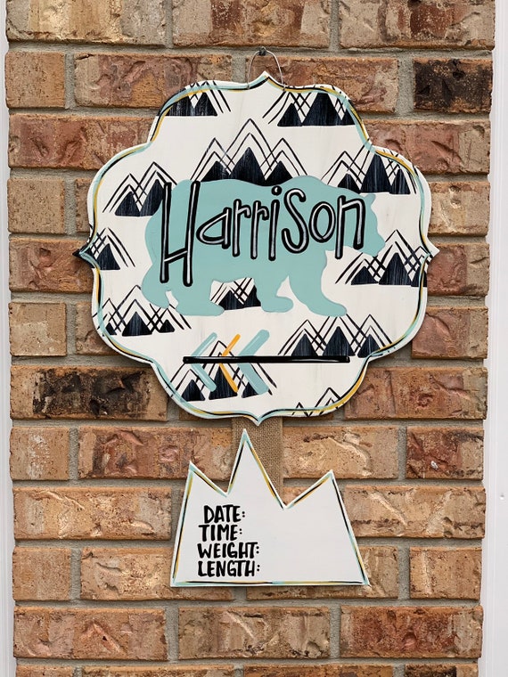 Hospital Door Hanger Baby Boy Door Hanger Bear Door Hanger Etsy