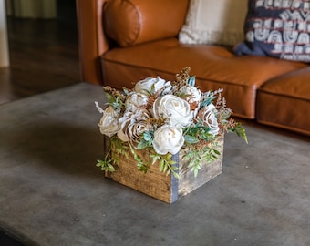Wood Flower Arrangement, Faux Florals, Gift for Her, Home Decor, Gifting Idea, Farmhouse, Boho, Wedding Gift, centerpiece, wooden box,easter