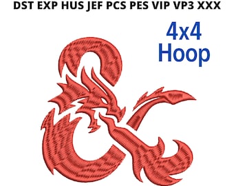 Dungeons & Dragons Dragon Ampersand Embroidery File 4x4 Hoop, Instant Download