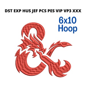 Puede incluir: Diseño bordado en rojo de un dragón y un símbolo de ampersand. El diseño es para un aro de 6x10.