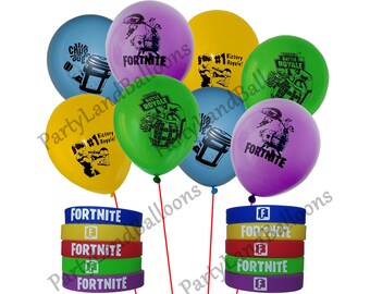 26 piece fortnite party pack includes 16 mixed color balloons and 10 mixed silicone bracelets fortnite birthday party decorations favors - fortnite balloon