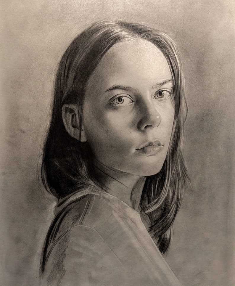 Custom Hand Drawn Portrait Graphite Drawing from Photo image 2