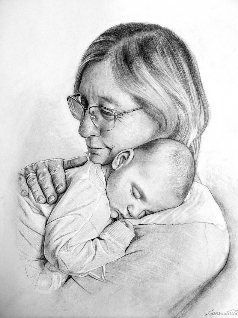 Custom Hand Drawn Portrait Graphite Drawing from Photo image 1