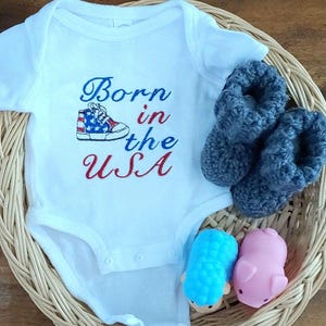 Born in USA Baby Creeper: Organic Cotton Patriotic Bodysuit