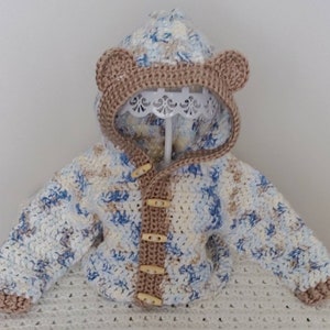 Crochet Baby Bear Hoodie: Button-Up Sweater (6-12 Months)