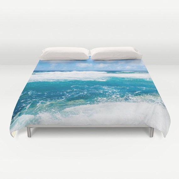 Light blue Ocean Duvet Cover Hawaii sea coastal Scandinavian style Bedroom Accent Water Bedding Cover Beach wave aqua white
