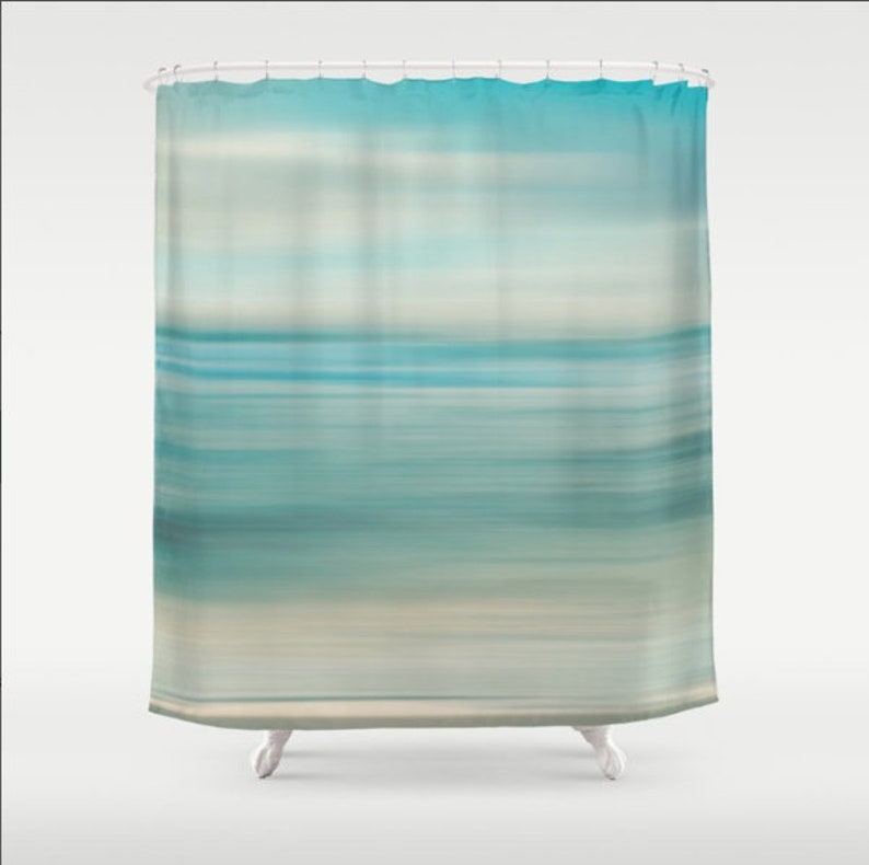 Abstract Teal Ocean Shower Curtain Beach Bath Decor Surf Sea Etsy