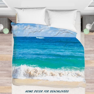 Hawaiian beach ocean Duvet Cover, personalized, sea, sand, summer, beach, Turquoise water, Bedroom Accent, ocean bedding, blue duvet cover