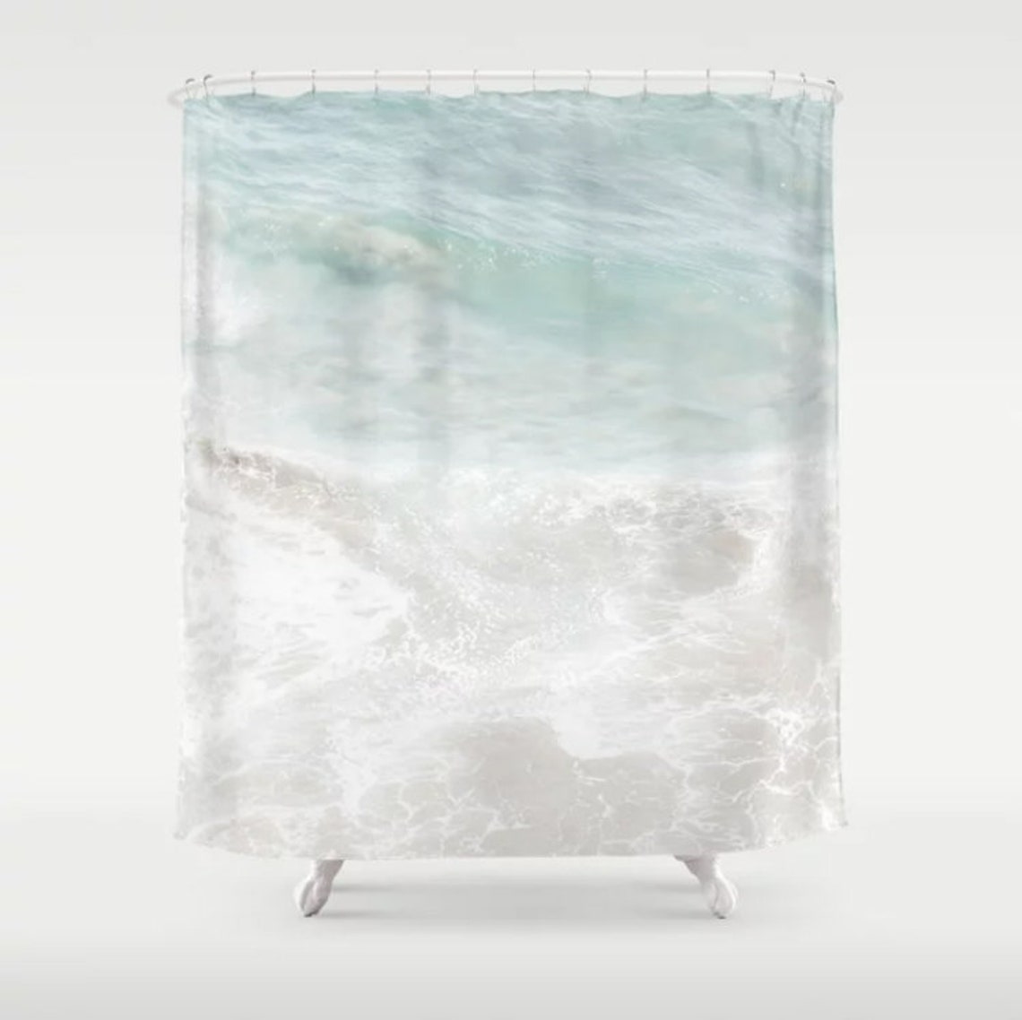 Coastal Shower Curtain, Light Ocean, Coastal Bathroom Decor, Serene