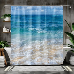 Blue Ocean Shower Curtain/blue bathroom decor/housewarming gift/beach house decor/gift for home/ocean bathroom accessories/blue bath mat