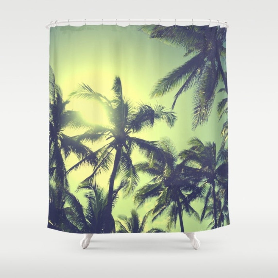 Retro Tropical Shower Curtain Old Palm Shower Curtain Palm Etsy