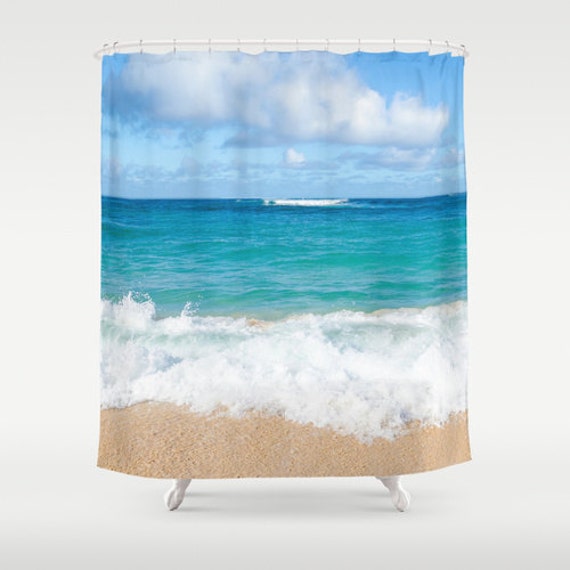 Ocean Shower Curtain With Hawaiian Beach Deep Ocean Blue Etsy