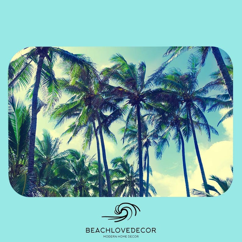 Retro Shower Curtain/Vintage Palm trees bathroom decor/green shower curtain/beach bath decor/beach house decor/boho shower curtain/bath mat