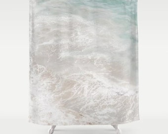 Coastal Shower Curtain, Light Teal ocean, coastal bathroom decor, serene beach shower curtain, wave, sea, beach house bath decor, 71x74 inch