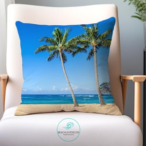 Hawaiian Palms Throw Pillow Cover/decoratives pillows/beach room decor/ocean pillow cases/pillow covers 20x20/square pillow/tropical pillow