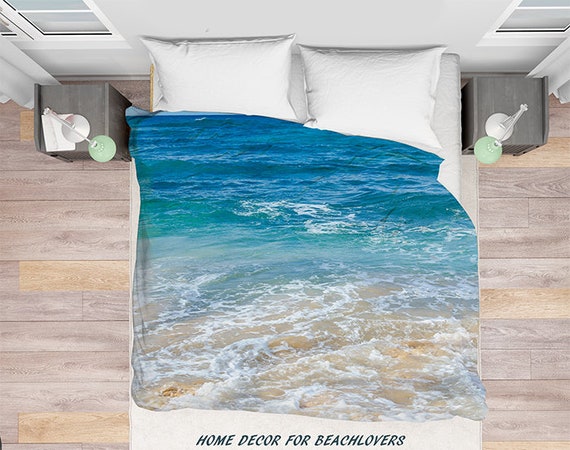 Blue Ocean Duvet Cover Water Bedding Cover Wave Blue Aqua White Sea Water Hawaii Bedroom Accent Turquoise Teal Ocean Bedding