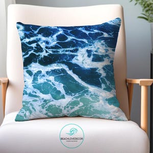 Blue teal Ocean Throw Pillow Cover/decoratives pillows/beach living room decor/ocean pillow cases/pillow covers 20x20/square pillow