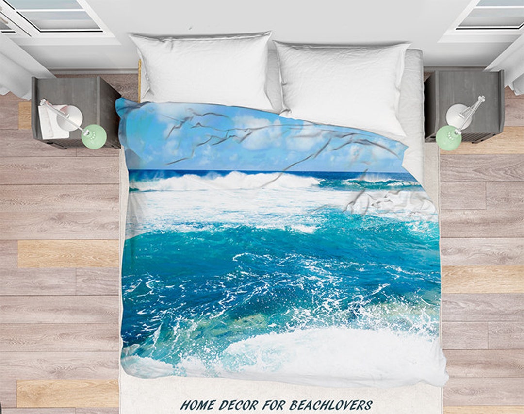 Ocean Wave Duvet Cover, Water Bedding Cover, Wave, Blue Aqua, White, Sea, Summer, Water, Hawaii