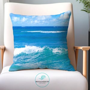 Blue Ocean wave Throw Pillow Cover/decoratives pillows/beach room decor/ocean pillow cases/pillow covers 20x20/square pillow/tropical pillow