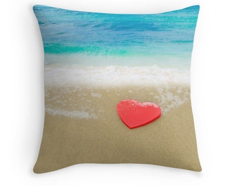 Valentines day gift Ocean Pillow cover Heart pillow cover beach pillow cover Romantic gift Sea pillow case Aqua Beige Blue Tropical