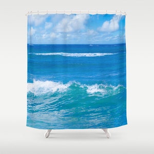 Blue ocean Shower Curtain, deep ocean blue, bathroom, sky, Tropical shower curtain, wave, Hawaii, sea shower curtain, home decor, 71x74 inch