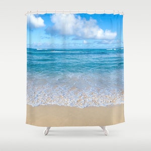 Tropical ocean Shower Curtain - Hawaiian ocean - Turquoise water - sky - tropical bathroom - wave - beach shower curtain - 71x74 inch