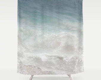 Coastal Shower Curtain, Teal ocean, coastal bathroom decor, serene beach shower curtain, wave, sea, beach house bath decor, 71x74 inch