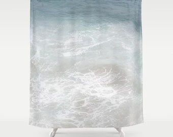 Coastal Shower Curtain, Teal and white ocean, coastal bathroom decor, serene beach shower curtain, wave, sea, beach house decor, 71x74 inch