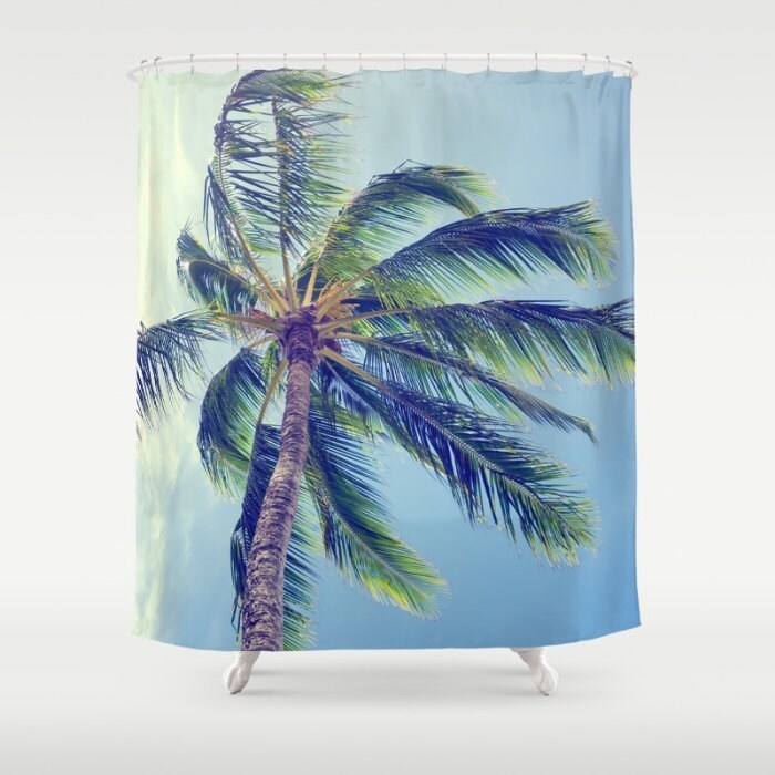 Vintage Tropical Shower Curtain, Retro Palm Shower Curtain, Palm Trees