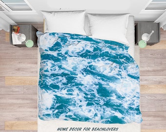 Ocean waves Duvet Cover Water Bedding aqua sea water Bedroom Accent turquoise blue white ocean bedding tropical beach house decor coastal