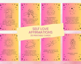 25 Self-Worth & Self Love Affirmation Cards, Positive Mindset, Printable, Digital Download
