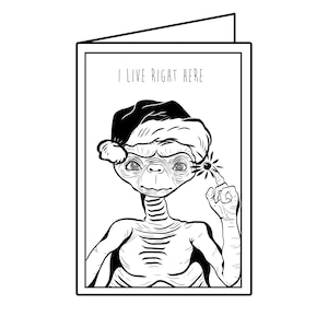 Carte de vacances extraterrestre E.T. (4"x6 ») | Carte de Noël illustrée, Noël des années 80, Cartes amusantes