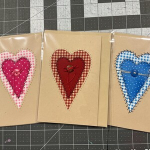 BEST FREE Shipping Blue, Pink, Or Red Gingham Heart Quilted Blank Note Card Greeting with button