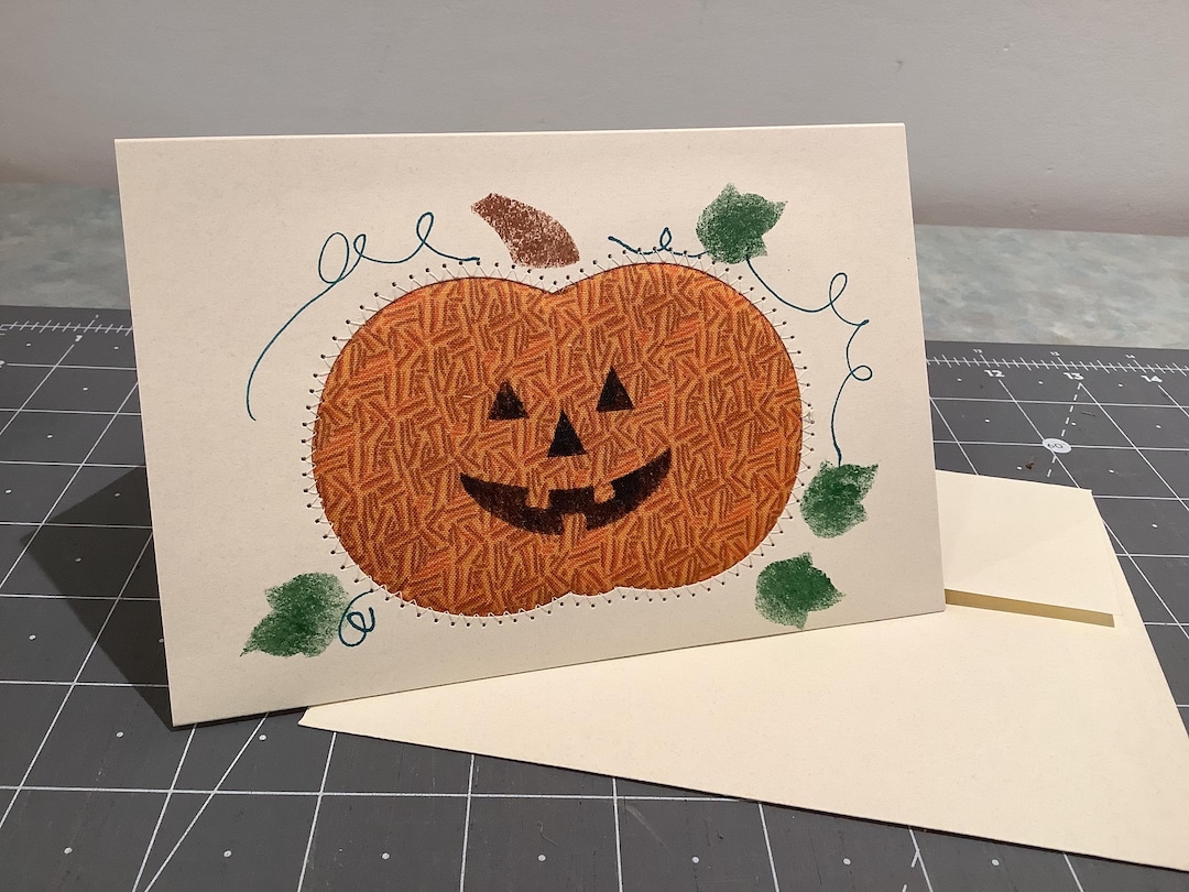 BEST Pumpkin Blank Note Card Quilted Fall Greeting Card Quilted ...