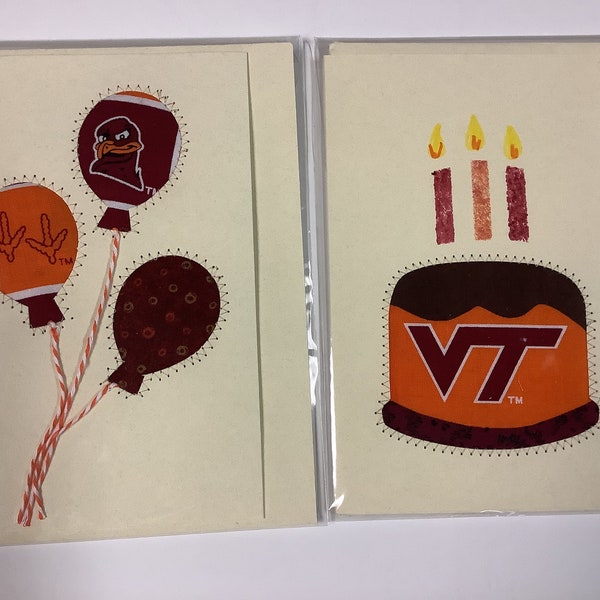 BEST VPI Virginia Tech Gobblers Graduation Birthday Blank Note Greeting Card Quilted sewn Balloons  homemade
