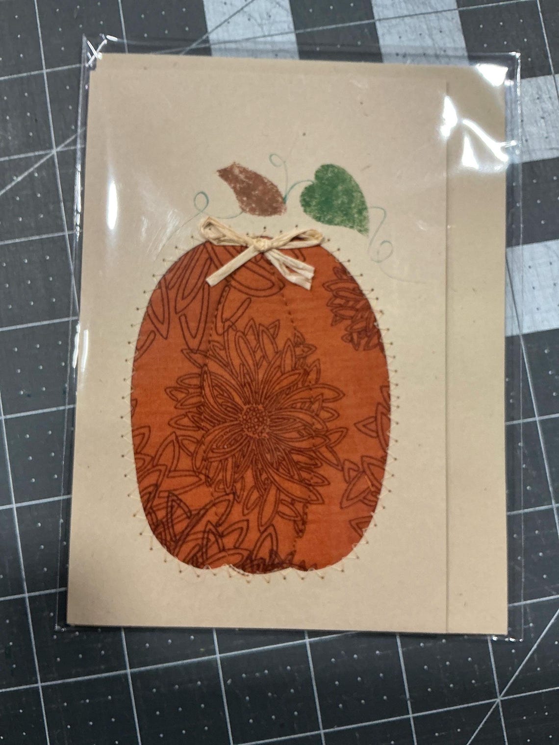 BEST Pumpkin Folk Art Fall Blank Note Cards Quilted Homemade Sewn ...